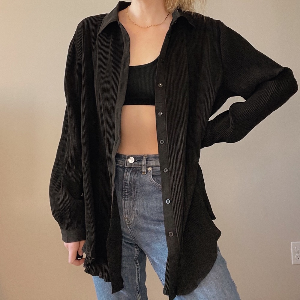 PLT Plisse Button Down Oversized Shirt